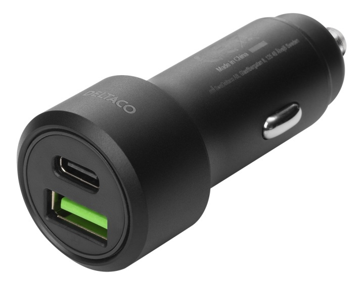 DELTACO USB car charger, 1x USB-C, PD 18 W, 1x USB-A, 18 W, 36W, metal in de groep SMARTPHONE & TABLETS / Opladers & Kabels / Autoladers / Autoladers USB bij TP E-commerce Nordic AB (A16662)