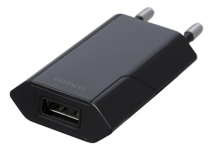 DELTACO USB wall charger, 1x USB-A, 1 A, 5 W, black in de groep SMARTPHONE & TABLETS / Opladers & Kabels / Wandoplader / Wandoplader USB bij TP E-commerce Nordic AB (A16665)