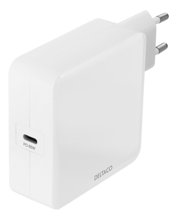 DELTACO USB-C PD wall charger, 65 W, white in de groep SMARTPHONE & TABLETS / Opladers & Kabels / Wandoplader / Wandoplader USB bij TP E-commerce Nordic AB (A16671)