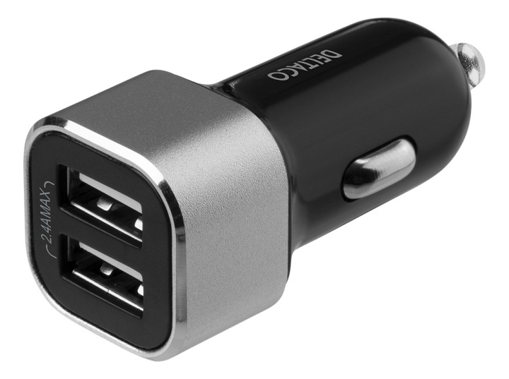 DELTACO USB car charger, 2x USB-A, 2,4 A, total 17 W in de groep SMARTPHONE & TABLETS / Opladers & Kabels / Autoladers / Autoladers USB bij TP E-commerce Nordic AB (A16735)