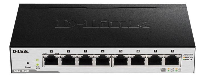 D-Link 8-Port PoE Gigabit Smart Managed Switch, Fanless Design in de groep COMPUTERS & RANDAPPARATUUR / Netwerk / Schakelaars bij TP E-commerce Nordic AB (A17083)