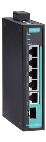 Moxa EDS-G205-1GTXSFP, 5-portars Gigabit switch, redundant ström, sv in de groep COMPUTERS & RANDAPPARATUUR / Netwerk / Schakelaars / 10/100/1000Mbps bij TP E-commerce Nordic AB (A17090)