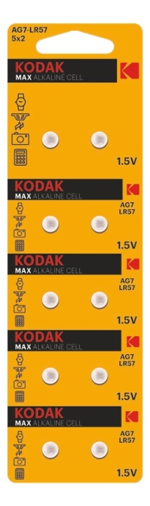 Kodak MAX AG7/LR57 alkaline battery (10 pack perforated) in de groep HOME ELECTRONICS / Batterijen & Opladers / Batterijen / Knoopcel bij TP E-commerce Nordic AB (A17152)