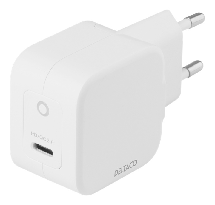 DELTACO USB-C wall charger 30 W with PD and GaN technology, white in de groep SMARTPHONE & TABLETS / Opladers & Kabels / Wandoplader / Wandoplader USB bij TP E-commerce Nordic AB (A17221)