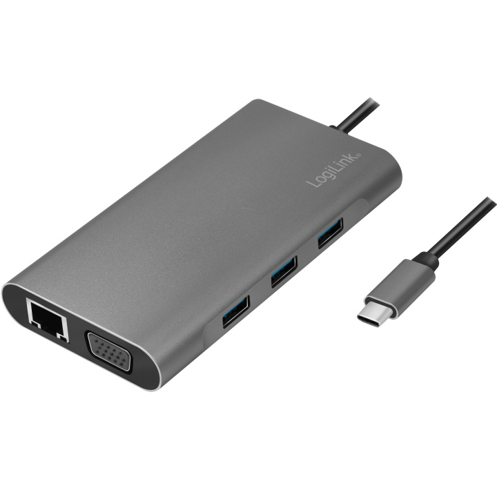 LogiLink USB-C-docka 10-i-1 HDMI/VGA/RJ in de groep COMPUTERS & RANDAPPARATUUR / Netwerk / Netwerkkaarten / USB bij TP E-commerce Nordic AB (A19068)