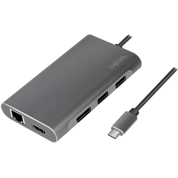 LogiLink USB-C-docka 8-i-1 HDMI/DP/RJ45 in de groep COMPUTERS & RANDAPPARATUUR / Netwerk / Netwerkkaarten / USB bij TP E-commerce Nordic AB (A19069)