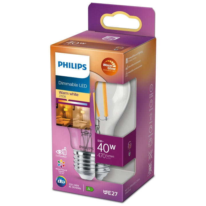 Philips LED E27 Normaal 40W Helder Dimbaar WarmGlow 470lm in de groep HOME ELECTRONICS / Verlichting / LED-lampen bij TP E-commerce Nordic AB (A19302)