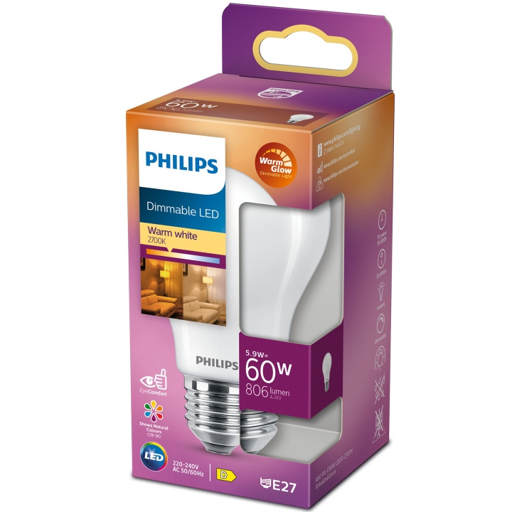 Philips LED E27 Normal 60W Frost Dimba in de groep HOME ELECTRONICS / Verlichting / LED-lampen bij TP E-commerce Nordic AB (A19303)