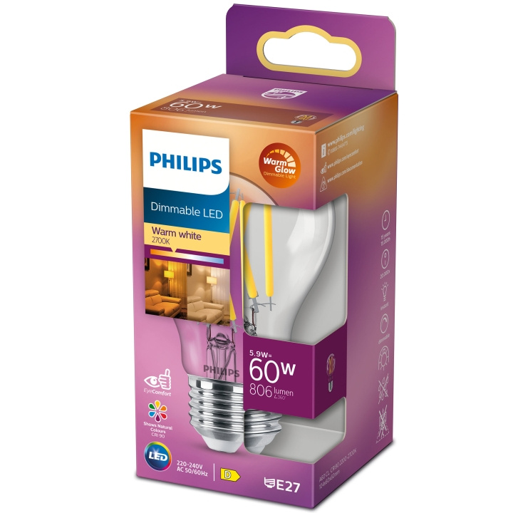 Philips LED E27 Normal 60W Klar Dimbar in de groep HOME ELECTRONICS / Verlichting / LED-lampen bij TP E-commerce Nordic AB (A19305)