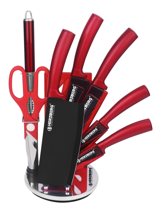 Herzberg 8-delige messenset met acrylhouder - Rood in de groep HUISHOUDEN & TUIN / Keukengerei / Keukenmessen & accessoires bij TP E-commerce Nordic AB (A19975)