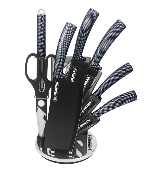 Herzberg 8 Pieces Knife Set with Acrylic Stand - Carbon in de groep HUISHOUDEN & TUIN / Keukengerei / Keukenmessen & accessoires bij TP E-commerce Nordic AB (A19977)