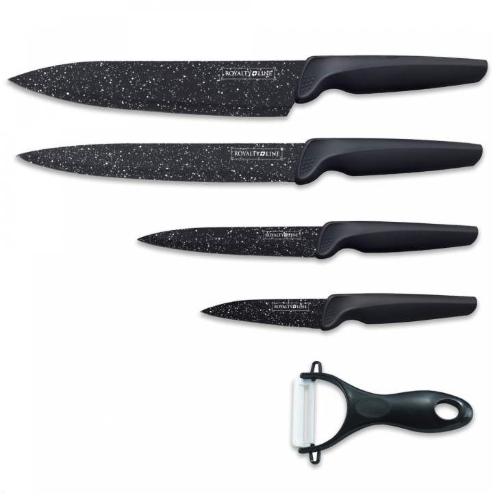 Royalty Line RL-MB4: 4-delige messenset met gemarmerd oppervlak en keramisch schilmesje in de groep HUISHOUDEN & TUIN / Keukengerei / Keukenmessen & accessoires bij TP E-commerce Nordic AB (A20193)