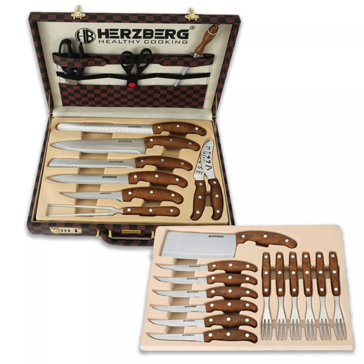 Herzberg HG-K25LB 25-delige messen- en bestekset met koffer in de groep HUISHOUDEN & TUIN / Keukengerei / Overige keukengereedschap bij TP E-commerce Nordic AB (A20220)