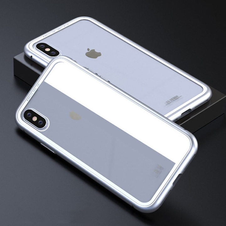 CAFELE iPhone X/XS Glass hoesje met magneetslot voor in de kleur Zilver in de groep SMARTPHONE & TABLETS / Mobielbescherming / Apple / iPhone X/XS bij TP E-commerce Nordic AB (A20240)