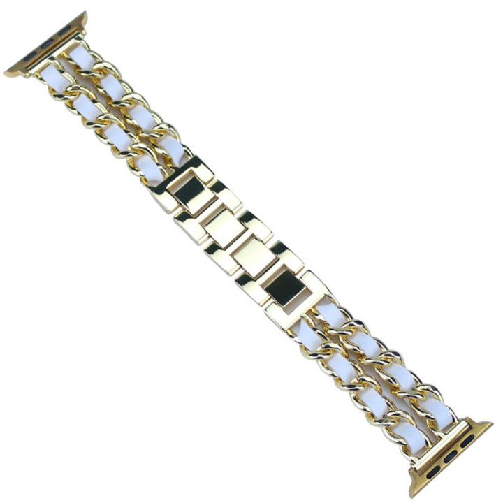 Stijlvol metalen bandje voor Apple Watch 38/40/41 mm, goud/wit in de groep SMARTPHONE & TABLETS / Training, thuis & vrije tijd / Apple Watch & Accessoires / Accessoires bij TP E-commerce Nordic AB (A20294)