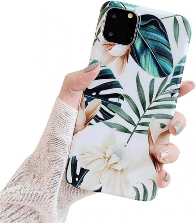 Hoesje voor iPhone 11 Pro Max met planten en houder, Wit/Groen in de groep SMARTPHONE & TABLETS / Mobielbescherming / Apple / iPhone 11 Pro Max bij TP E-commerce Nordic AB (A20645)