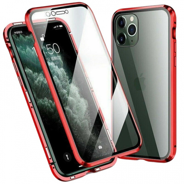 Genomskinligt Iphone 12 Pro Max magnetiskt skal i glas, Röd in de groep SMARTPHONE & TABLETS / Mobielbescherming / Apple / IPL en laser bij TP E-commerce Nordic AB (A20888)