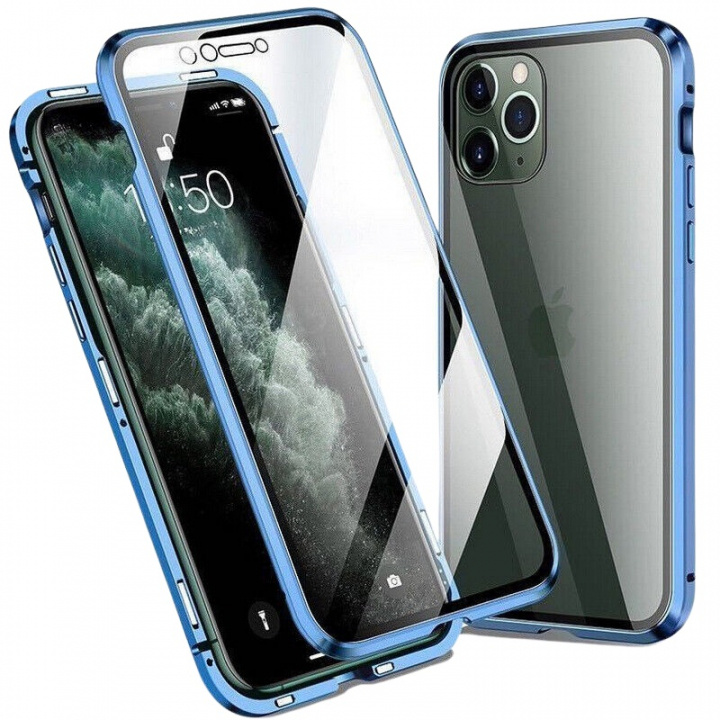 Genomskinligt Iphone 12 Pro Max magnetiskt skal i glas, Blå in de groep SMARTPHONE & TABLETS / Mobielbescherming / Apple / IPL en laser bij TP E-commerce Nordic AB (A20892)