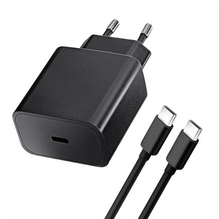Snellader 25W USB-C met USB C-C-kabel van 1 meter, Zwart in de groep SMARTPHONE & TABLETS / Opladers & Kabels / Wandoplader / Wandoplader Type C bij TP E-commerce Nordic AB (A21138)