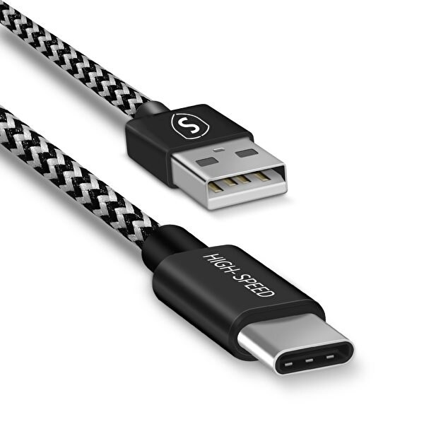 SiGN Skin USB-C-kabel 2.1A 0,25 m - Svart/Vit in de groep SMARTPHONE & TABLETS / Opladers & Kabels / Kabels / Kabels Type C bij TP E-commerce Nordic AB (A21242)