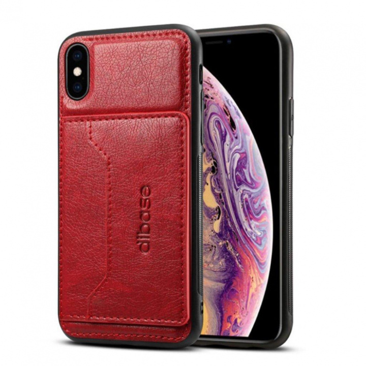Trendy iPhone XS/X kunstlederen hoesje met kaarthoesje, rood in de groep SMARTPHONE & TABLETS / Mobielbescherming / Apple / iPhone XS Max / Hoesjes bij TP E-commerce Nordic AB (A21255)