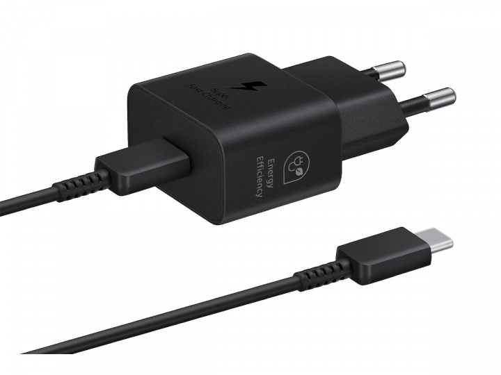 Samsung EP-T2510N GaN Väggladdare USB-C 25W + kabel, Svart in de groep SMARTPHONE & TABLETS / Opladers & Kabels / Wandoplader / Wandoplader Type C bij TP E-commerce Nordic AB (A22077)