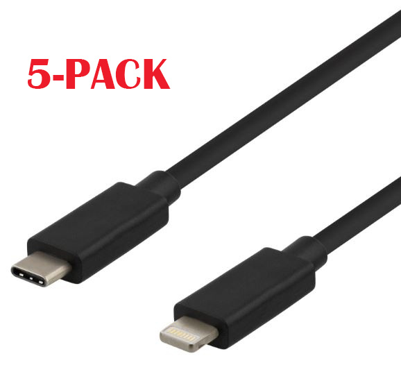 5-PACK Cable USB-C - Lightning, 2.4A, 1m, Black in de groep SMARTPHONE & TABLETS / Opladers & Kabels / Kabels / Kabels Lightning bij TP E-commerce Nordic AB (A22400PKT5)