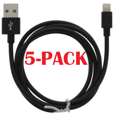 5-PACK Cable USB-A - Lightning 2.4A, 1m, Black in de groep SMARTPHONE & TABLETS / Opladers & Kabels / Kabels / Kabels Lightning bij TP E-commerce Nordic AB (A22407PKT5)