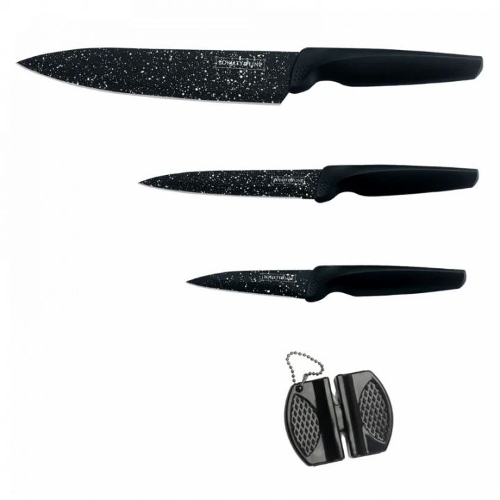 Royalty Line RL-MB3B: 3-Delige Marmeren Gecoate Keuken Messenset Met Zak Messenslijper in de groep HUISHOUDEN & TUIN / Keukengerei / Keukenmessen & accessoires bij TP E-commerce Nordic AB (A22619)