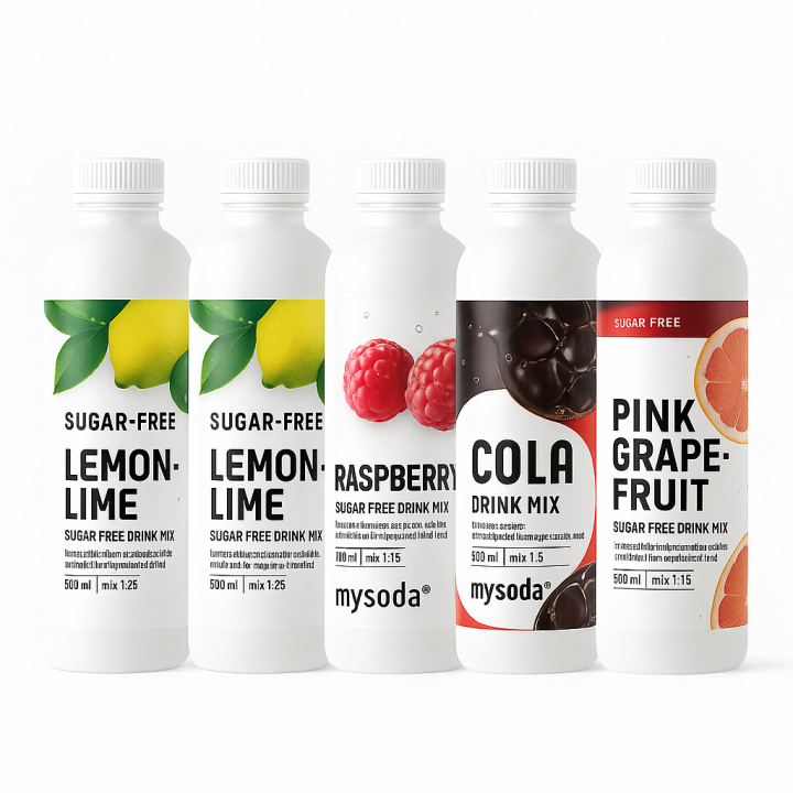 5 pcs Mysoda Cola, Grape, Raspberry, Lemon 500ml - Voor 36L drank in de groep HUISHOUDEN & TUIN / Huishoudelijke apparaten / Water & Sap / Carbonatatiemachines / Smaken bij TP E-commerce Nordic AB (A22715PKT)