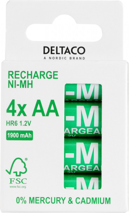 DELTACO Ultimate Ni-Mh rechargeable, LR6/AA, 1900mAh, 4-pack (SG) in de groep HOME ELECTRONICS / Batterijen & Opladers / Oplaadbare batterijen / AA bij TP E-commerce Nordic AB (A22963)