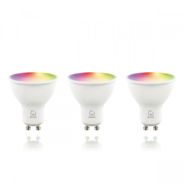 DELTACO SMART HOME LED-lampa, 3-pack, GU10, WiFI 2,4GHz, 5W, 470lm, dimbar, 220-240V, RGB in de groep HOME ELECTRONICS / Verlichting / LED-lampen bij TP E-commerce Nordic AB (A22982)