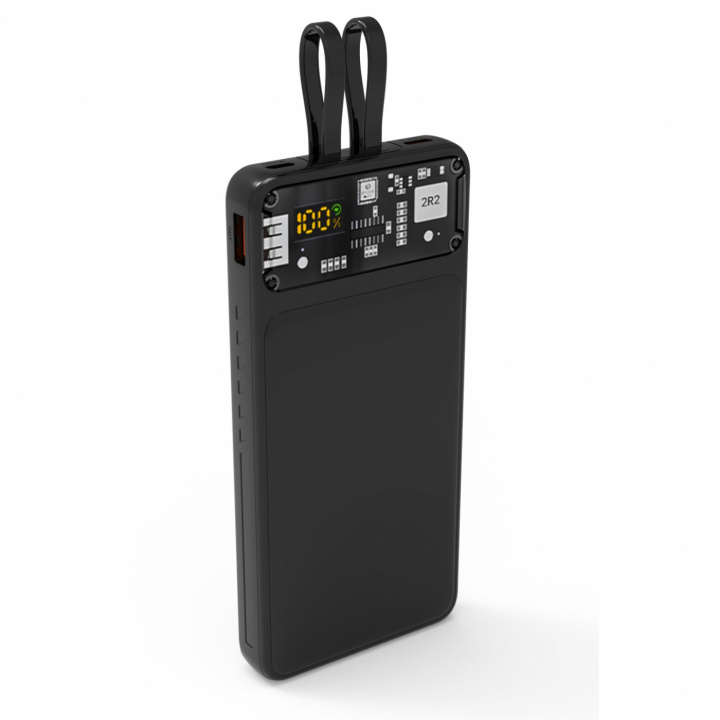 QUALO QTPB10-LD-23-01 Transparent power bank 10000 mAh PD with LED 23W black in de groep SMARTPHONE & TABLETS / Opladers & Kabels / Powerbanks bij TP E-commerce Nordic AB (A22992)