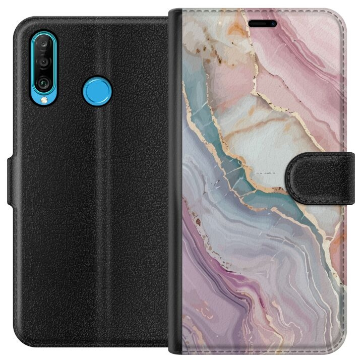 Portemonnee-hoesje voor Huawei P30 lite met Marmer ontwerp in de groep SMARTPHONE & TABLETS / Mobielbescherming / Huawei/Honor bij TP E-commerce Nordic AB (A53235)