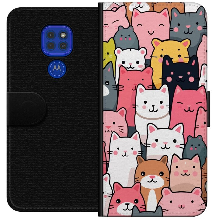 Portemonnee-hoesje voor Motorola Moto G9 Play met Kattenpatroon ontwerp in de groep SMARTPHONE & TABLETS / Mobielbescherming / Motorola bij TP E-commerce Nordic AB (A55591)