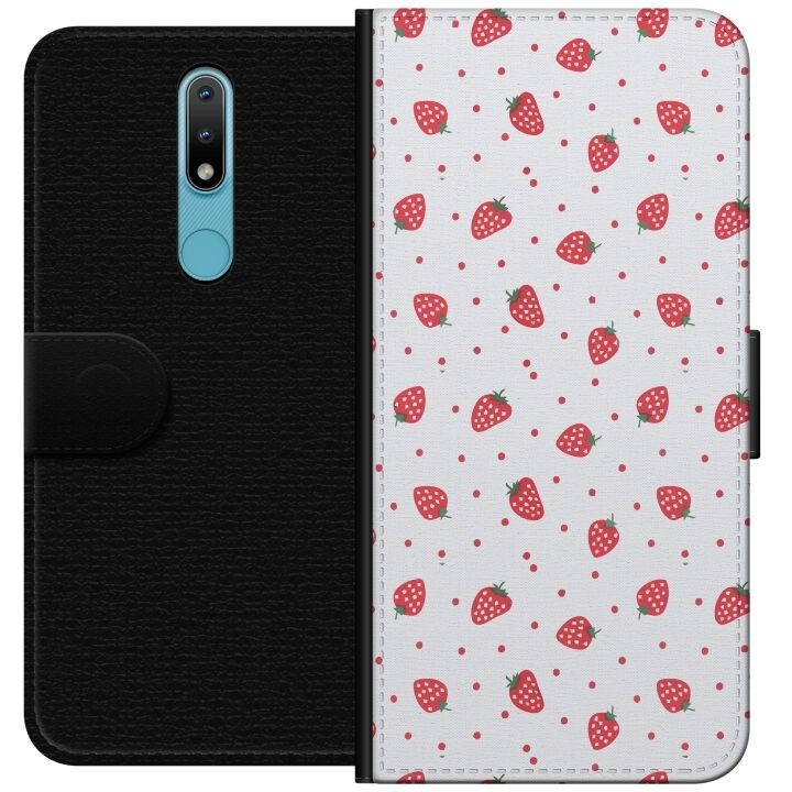 Portemonnee-hoesje voor Nokia 2.4 met Aardbeien ontwerp in de groep SMARTPHONE & TABLETS / Mobielbescherming / Nokia/Microsoft bij TP E-commerce Nordic AB (A55681)