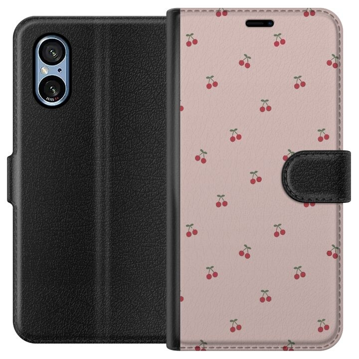 Portemonnee-hoesje voor Sony Xperia 5 V met Kersen ontwerp in de groep SMARTPHONE & TABLETS / Mobielbescherming / Sony bij TP E-commerce Nordic AB (A61530)