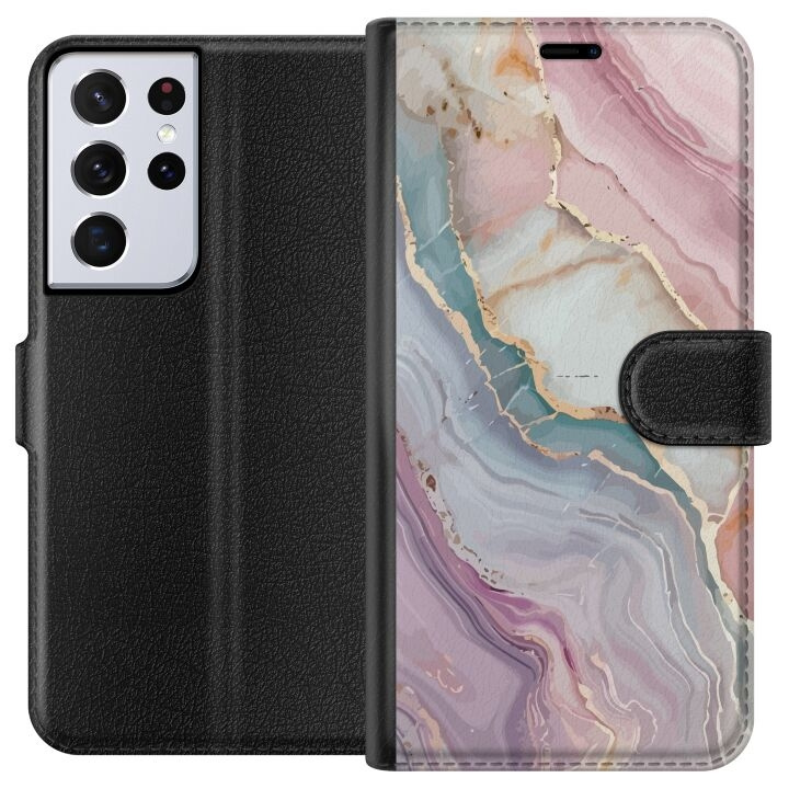 Portemonnee-hoesje voor Samsung Galaxy S21 Ultra 5G met Marmer ontwerp in de groep SMARTPHONE & TABLETS / Mobielbescherming / Samsung bij TP E-commerce Nordic AB (A62436)