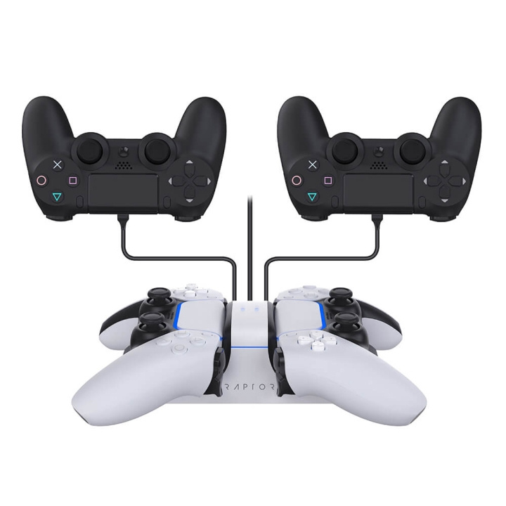 RAPTOR Charger for Controller Dual PS4/PS5 in de groep HOME ELECTRONICS / Spelconsoles en accessoires / Sony PlayStation 5 bij TP E-commerce Nordic AB (C00839)