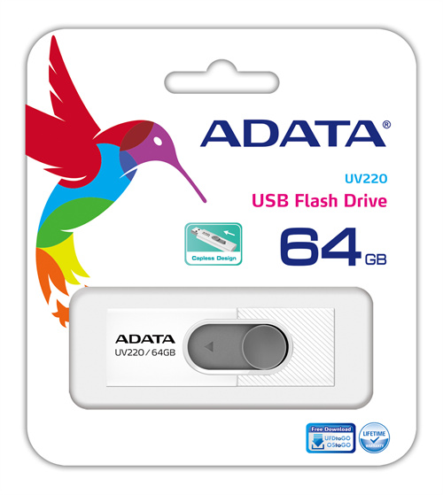 ADATA UV220 64GB White/Gray USB 2.0 in de groep HOME ELECTRONICS / Opslagmedia / USB-geheugen / USB 2.0 bij TP E-commerce Nordic AB (C02551)