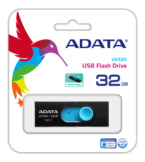 ADATA UV320 32GB Black/Blue USB3.1 in de groep HOME ELECTRONICS / Opslagmedia / USB-geheugen / USB 3.1 bij TP E-commerce Nordic AB (C02552)