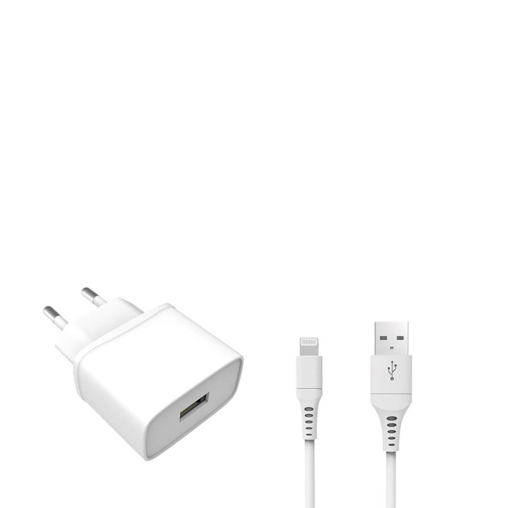 GEAR Charger 220V 1xUSB 1A White Lightning Cable 1m MFI in de groep SMARTPHONE & TABLETS / Opladers & Kabels / Wandoplader / Wandoplader Lightning bij TP E-commerce Nordic AB (C03732)