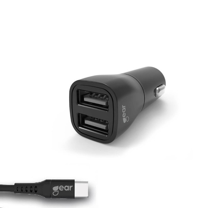 GEAR Charger 12-24V 2xUSB 3.4A Black USB-C 2.0 cable 1m in de groep COMPUTERS & RANDAPPARATUUR / Laptops & accessoires / Computeroplader / Autolader bij TP E-commerce Nordic AB (C03735)