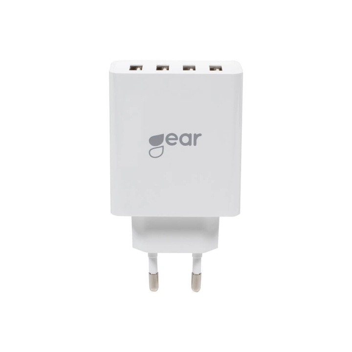 GEAR Charger 220V 4xUSB-A 5A/25W White in de groep SMARTPHONE & TABLETS / Opladers & Kabels / Wandoplader / Wandoplader USB bij TP E-commerce Nordic AB (C03736)