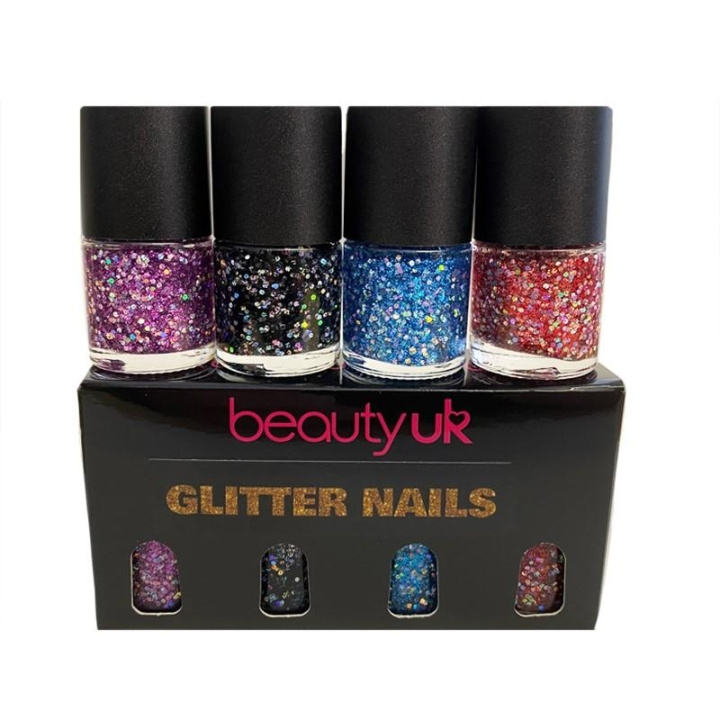 Beauty UK Glitter Nails Polish Set 4x9ml in de groep BEAUTY & HEALTH / Manicure/pedicure / Nagellak bij TP E-commerce Nordic AB (C04546)