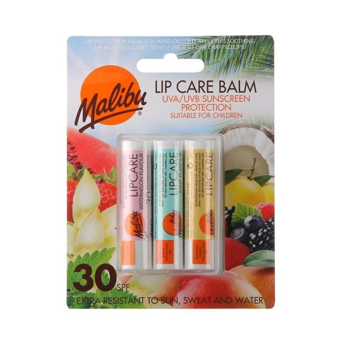 Malibu Lip Care Balm SPF30 3x5g in de groep BEAUTY & HEALTH / Huidsverzorging / Zonnebank / Zonnebescherming bij TP E-commerce Nordic AB (C05131)