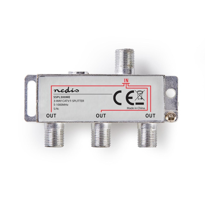 Nedis CATV-Splitter | 5 - 1000 MHz | Tussenschakeldemping: 6.8 dB | Outputs: 3 | 75 Ohm | Zink Legering in de groep HOME ELECTRONICS / Audio & Beeld / TV & Accessoires / Antennes & Accessoires bij TP E-commerce Nordic AB (C05237)