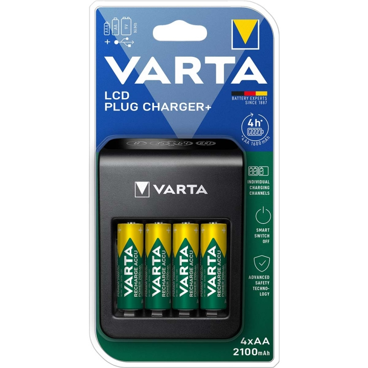 Varta NiMH LCD Plug Charger+ (AA, AAA & 9 Volt) inclusief 4x AA 2100 mAh in de groep HOME ELECTRONICS / Batterijen & Opladers / Batterijoplader bij TP E-commerce Nordic AB (C06481)