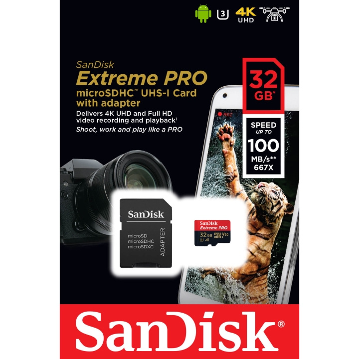 SANDISK MicroSDHC Extreme Pro 32GB 100MB/s A1 C10 V30 UHS-I in de groep HOME ELECTRONICS / Opslagmedia / Geheugenkaarten / MicroSD/HC/XC bij TP E-commerce Nordic AB (C06636)