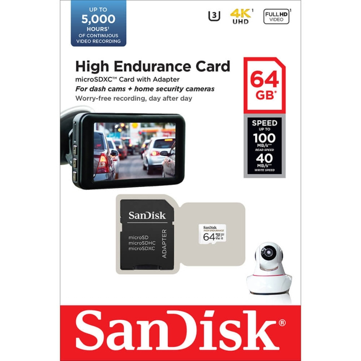 SANDISK Minneskort MicroSDHC 64GB High Endurance med adap in de groep HOME ELECTRONICS / Opslagmedia / Geheugenkaarten / MicroSD/HC/XC bij TP E-commerce Nordic AB (C06640)